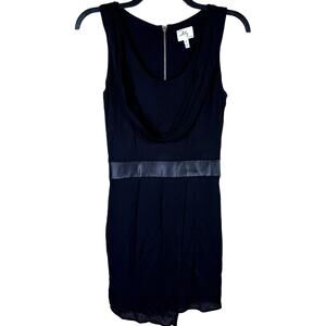 Milly Cowl Drape Mini Dress Women's 6 Lamb Leather Waist Band LBD Chic Classic‎